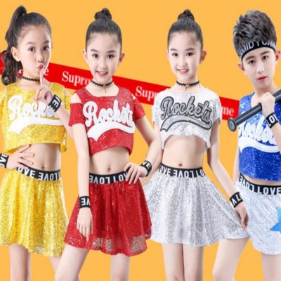 Children modern dance jazz singers chorus street hiphop dance costumes girls boys cheerleaders sequin show competition outfits