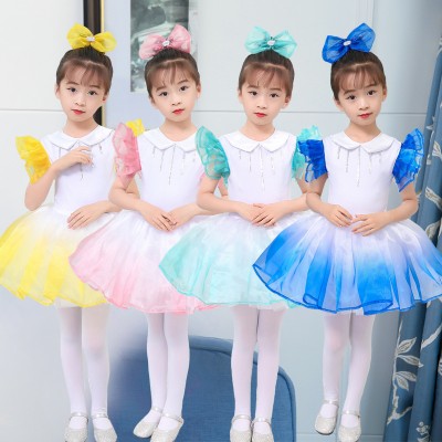 Children pink blue mint Jazz dance costumes Kindergarten ballet dance dress children sequin princess performance chorus costume