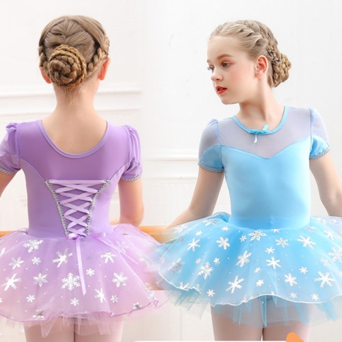  children pink blue violet ballet dance clothes girls tutu skirts cotton short-sleeved girls puffy ballet skirt girls princess ballet dance costumes
