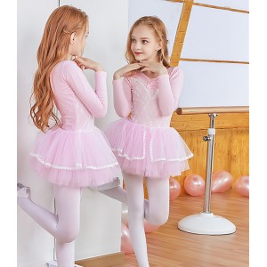 Children Pink lace tutu skirt ballet dance dresses for kids practice clothes with long sleeves Girls ballet tutu performance costume