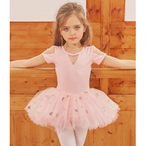 Children Pink tu tu skirts girls short-sleeved ballet exercise clothes  stage performance ballet Tutu costume