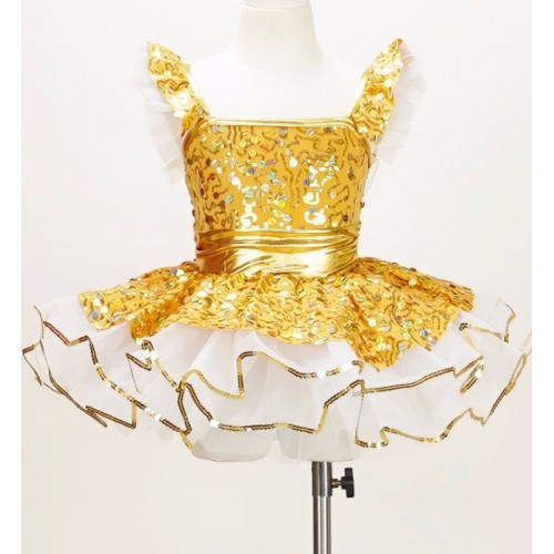 Children toddlers gold red sequins  tutu skirt Jazz dance costumes birthday party performance princess puffy skirts festival parade dancing outfits for kids