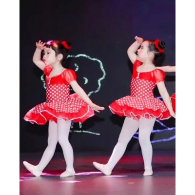 Children toddlers red polka dot ballet dance dresses Tutu skirts stage costumes party film cosplay Toddler dance sequin princess puffy dress