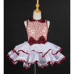 Children Toddlers Wine sequins ballet dance dresses tutu skirts jazz dance outfits Ballerina modern dance Solo swan lake Group stage performance costumes for  Girls