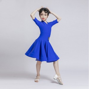 Children violet royal blue red latin dance skirt competition girls short sleeves latin dance dress children standard examination competition dress