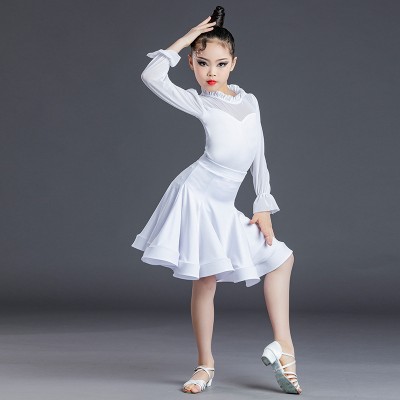 Children white Latin ballroom dance dresses Standard regulation competition dress Girls practice Latin costume suits
