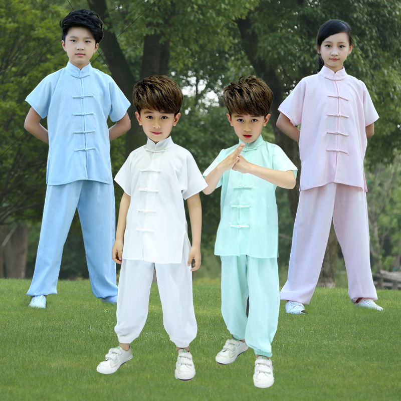 Children Wushu taichi performance wear long sleeve cotton chinese Kung fu costumes for boys and girls martial arts training suits