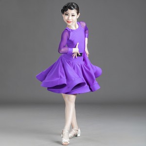 Children yellow purple blue Latin dance skirt children required grading competition performance latiin Dress Girls training dance performance dress