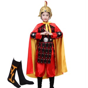 Children's ancient costumes Yang warrior general yue fei armor mulan ancient cosplay costume swordsman soldiers performance clothing with helmet