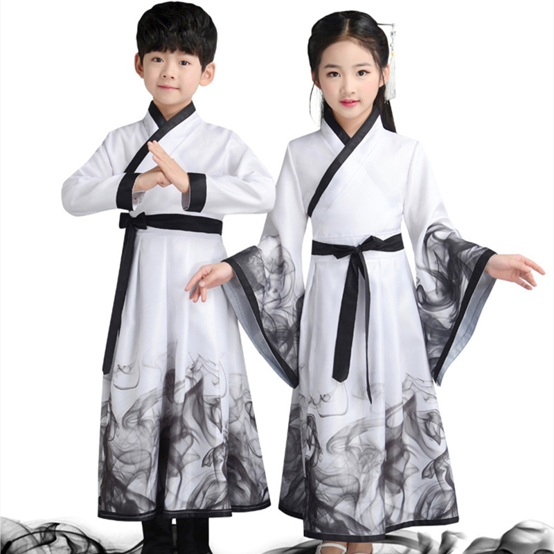 Children's ancient traditional chinese Hanfu Girl's fairy princess dress three character Scripture disciple's performance costumes for boys