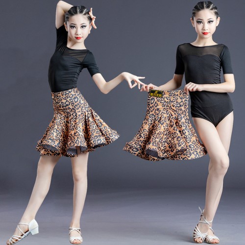 Children's baby lepard white with black ballroom Latin dance dresses girls ballroom performance costumes professional competition dance outfits for kids
