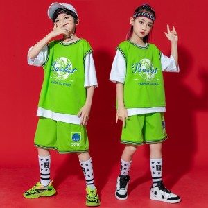 Children's basketball training suit rapper singers hiphop street dance costumes for boys girls short-sleeved kindergarten cheerleaders performance uniforms