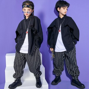 Children's black striped jazz hip-hop rapper dance costumes gogo dancers drum performance outfits children model show clothing for girls