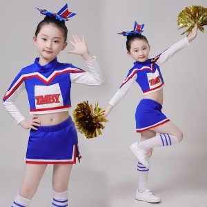Children's Cheer leading Team uniforms Girls Boys Blue rugby Sports Performance Dance Clothing Sports Games Competition Cheerleaders Dance Set