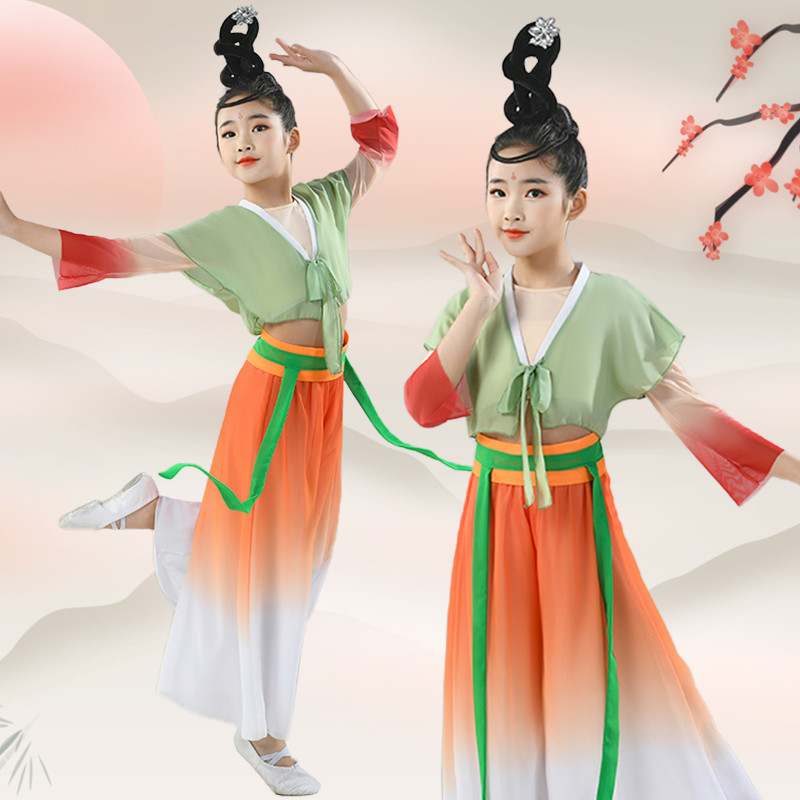 Children's Chinese Ancient Tang Dynasty Princess Queen Dance dress girls kids folk Classical Dance Costumes Han Tang Dynasty elegant performance fairy Hanfu