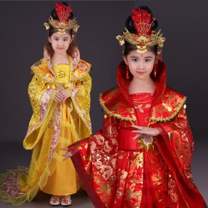 Children's Chinese ancient tang dynasty queen dresses  girls drama fairy Princess court ancient cosplay stage performance robes