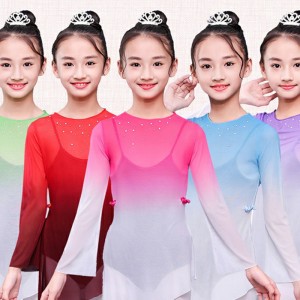 Children's Chinese classical dance tops girls ballet modern practice tulle shirts Chinese dance examination dance shirts for girl