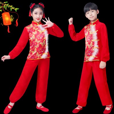  children's Chinese dragon dance costumes boys girlsYangko drumming opener kindergarten waist drum clothes lanterns new year festive martial arts clothing for kids