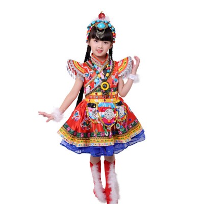Children's Chinese Minority Costumes Mongolian Children's Tibetan Performance Costumes Tibetan Dance Costumes Riding Dance clothes