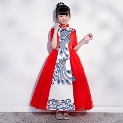 Children's  evening party princess dress flower flower girl wedding puff piano costumes model show performance host dresses