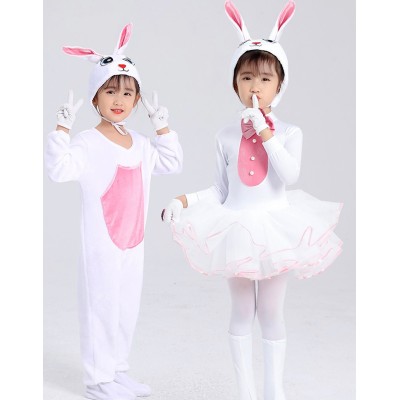 Children's girls animal Rabbit cosplay performance costumes bunny animal cartoon jumpsuits bunny dance costume white one-piece suit for baby