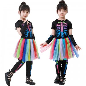 Children's girls Halloween party performance rainbow dress party stage princess dress cute pink skull bone Christmas clothes