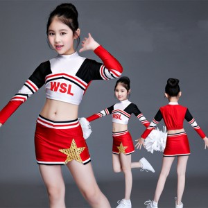 Children's girls red black cheerleading clothing aerobic competition performance uniforms student dance performance outfits exercises practice wear for kids