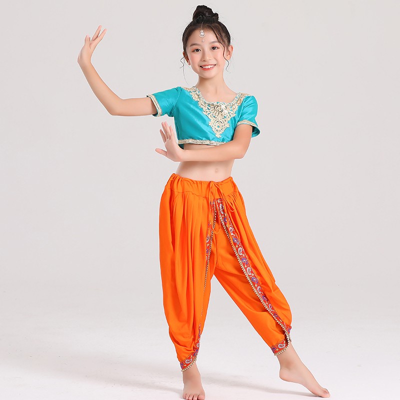 Children's Indian  dance costume Dunhuang flying dance dresses for girls Belly dancing folk dance Costume for performance Big trousers Dunhuang style