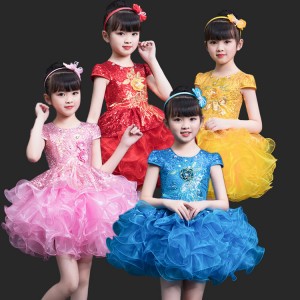 Children's jazz singers dance dress pettiskirt show costume sequins girls princess dress dance clothes modern dance gauze costumes