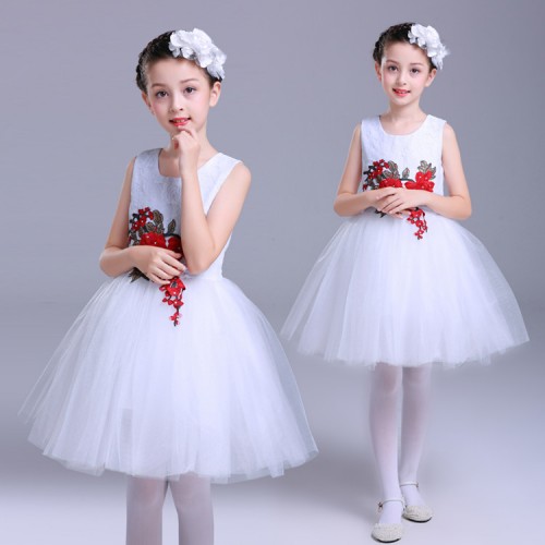 Children's jazz singers modern dance princess dresses white red  fairy fluffy gauze costumes kindergarten chorus performance clothing