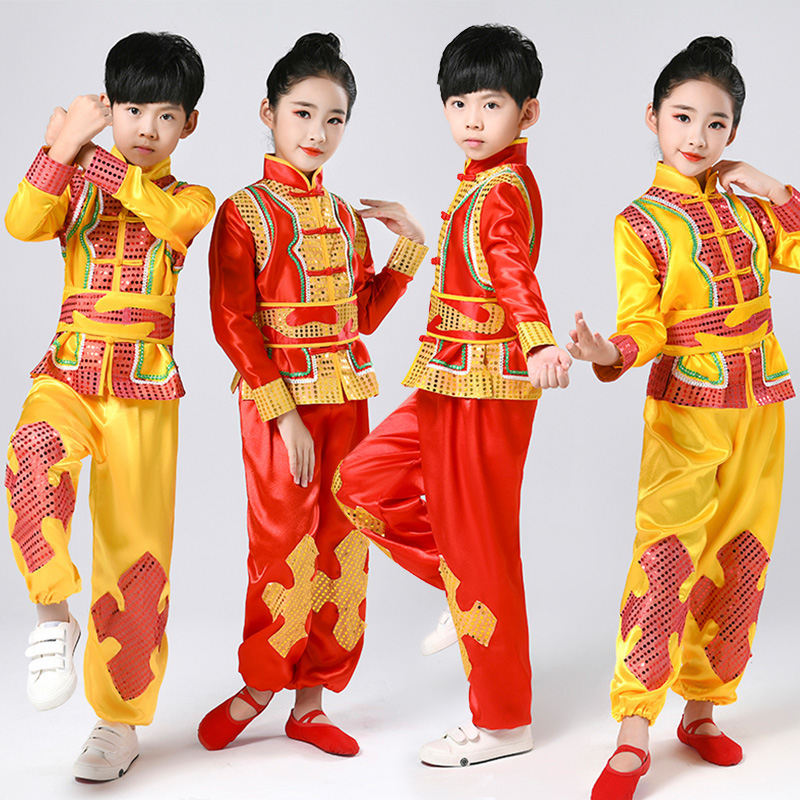 Children's martial arts performance Costume New Year's day Chinese knot Yangko costume waist drum costume dance performance Costume