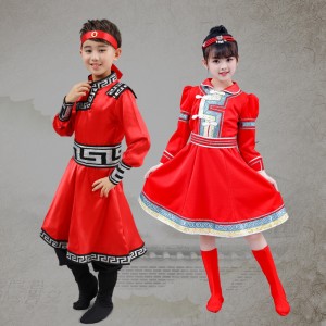 Children's Mongolian costumes minority costumes boys and girls Mongolian robes Tibetan Dance Mongolian performance costumes