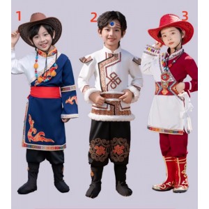 Children's Mongolian dance costumes for boys Girls Tibetan clothes Ethnic minority costumes  model show film drama cosplay Performance costumes for kids