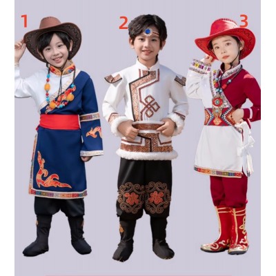 Children's Mongolian dance costumes for boys Girls Tibetan clothes Ethnic minority costumes  model show film drama cosplay Performance costumes for kids