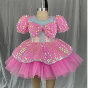 Children's Pink Sequined ballet dance dress Jazz dabce dresses Solo Singers stage performance outfits  kindergarten model show princess dress