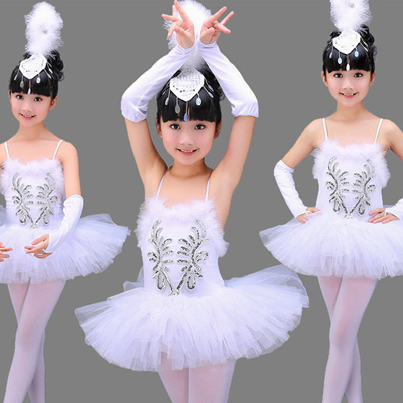 Children's White feather tutu skirt toddlers little swanlake  dance ballet dress ballerina ballet performance clothes puffy skirt for girls