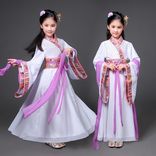 China folk dance costumes for girls kids children ancient traditional hanfu fairy princess cosplay performance robes dresses
