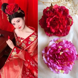 Chinese Ancient Fairy Hanfu head flower cos hair accessories Tang Dynasty Film drama Queen Princess red peony large flower hair clip Hairpin For Women Girls
