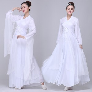 Chinese ancient traditional dance dresses hanfu princess white color drama classical stage performance cosplay robes clothes