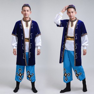 Chinese ancient traditional  performance costumes men Uighur Minority Mongolian Kazakh Costumes dance robes  Xinjiang Dance Costumes