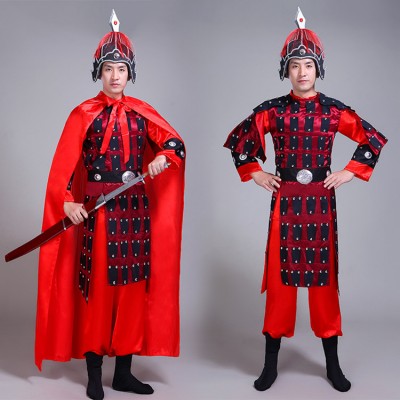 Chinese Ancient traditional soldier costumes for male men's armor drama general warrior swordsmen stage performance cosplay costumes