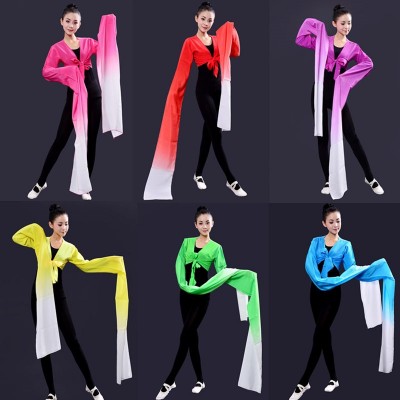 Chinese Classical Jinghong dance waterfall sleeves tops for women Tibetan dance water sleeves performance clothes opera throwing sleeves princess fairy dance tops