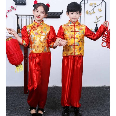 Chinese dragon folk dance costumes for boys girls New Year's Day Festive Costume traditional yangko dance costumes for kids