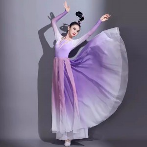 Chinese folk Classical dance costumes Female purple gradient flowing fan dance dresses Chinese style Han Tang dance Big skirt art test
