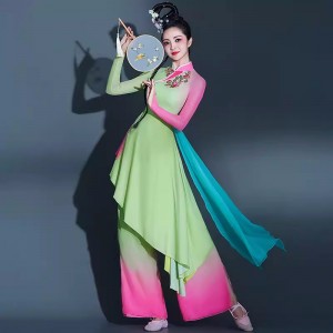 Chinese folk Classical dance costumes for girls women colorful fairy hanfu princess dress women's flowing Chinese oriental Asian dance suit art test fan dance sets for female