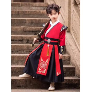 Chinese folk costumes hanfu for boys kids anime drama cosplay Han Tang Ming Prince swordsman warrior cosplay uniforms boy stage performance Tang suit