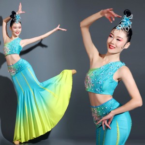 Chinese folk Dai dance costume  peacock dance mermaid performance belly dance dresses Yunnan Xishuangbanna solo dance art test dance skirt set
