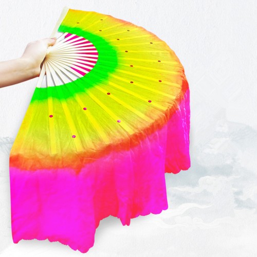 Chinese folk dance accessories yangko fan dace fan rainbow colored belly dance veil fan one piece