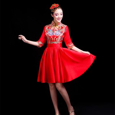 Chinese folk dance costumes allegro guzheng Chinese wind performance water China dragon drumming costumes majestic gongs and drums dance suit for women