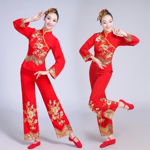 Chinese folk dance costumes ancient china style yangko dragon drummer competition stage performance dresses